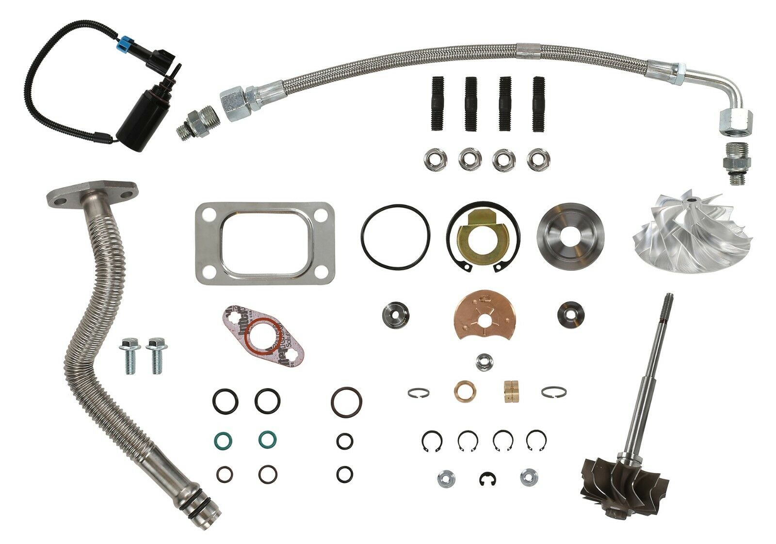SPOOLOGIC Turbo Rebuild Kit Billet Wheel Turbine Shaft Drain & Feed Line Wastegate Solenoid