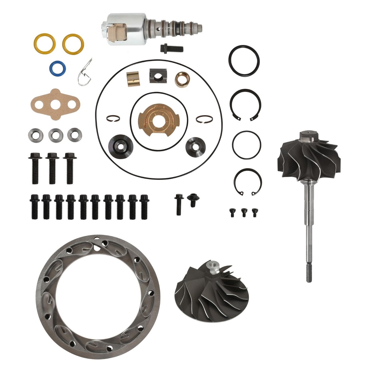 SPOOLOGIC Turbo Rebuild Kit Cast Wheel Turbine Shaft Unison Ring 13.2mm Vanes VGT Solenoid