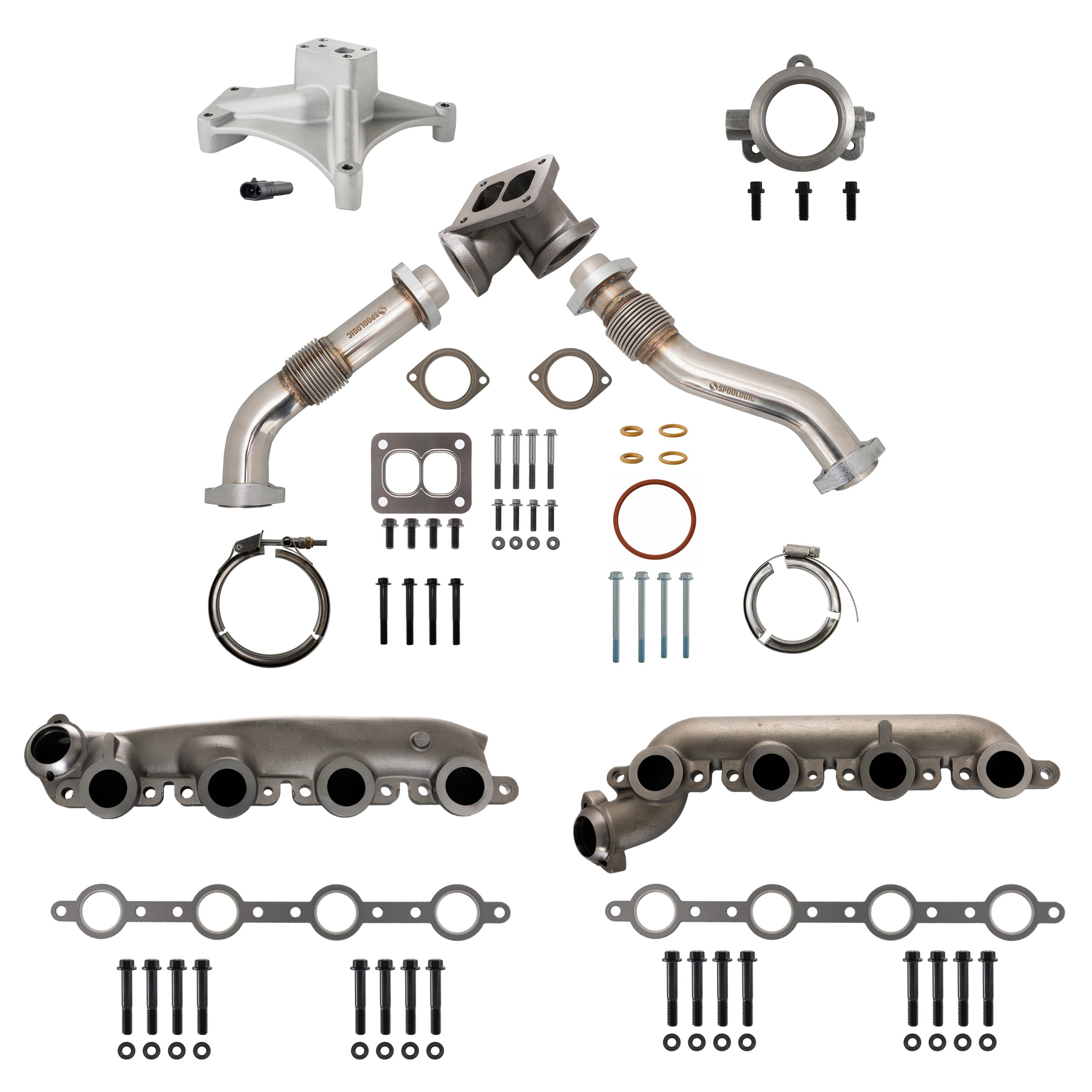 SPOOLOGIC Non-EBPV Turbo Pedestal Exhaust Manifolds Up-Pipe Kit